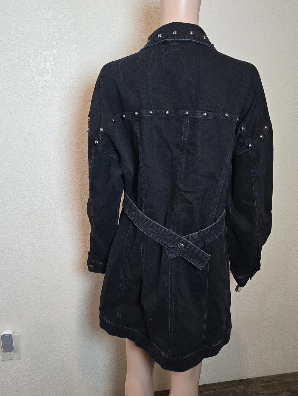 Rails Ladera Studded Denim Mini Dress NWT Size Large Black Long Sleeve - Picture 9 of 16
